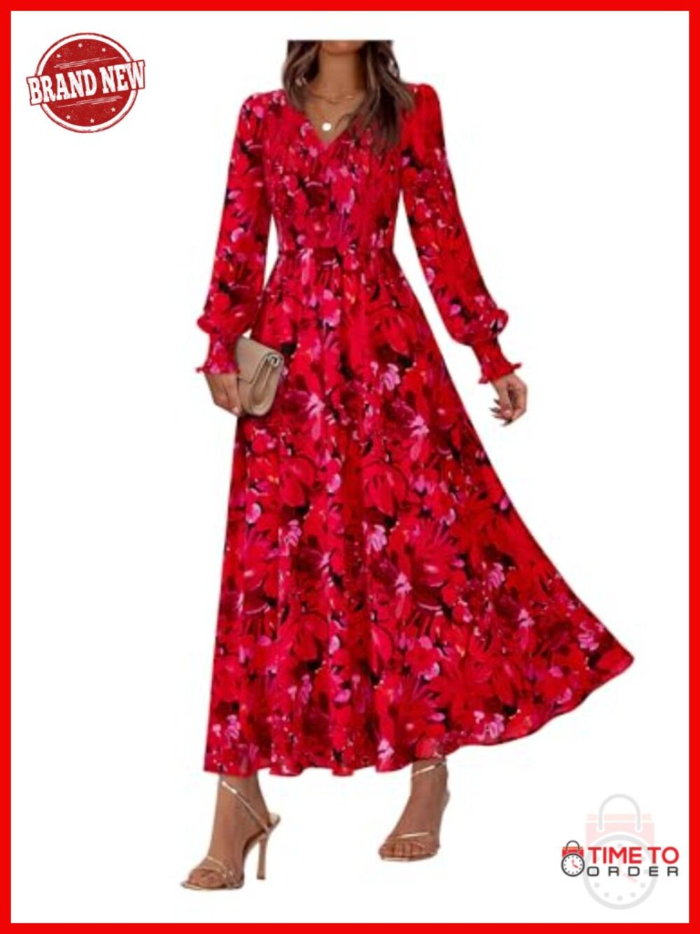 BTFBM Floral Boho Maxi Dress Long Sleeve V-Neck Semi-Formal Wedding Guest
